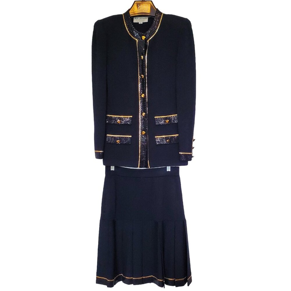 St. John Evening Suit by Marie Gray, Black with Gold trim